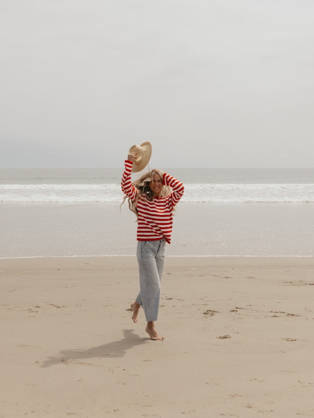 Carly Jean Los Angeles Red and White Striped Long Sleeve Top
